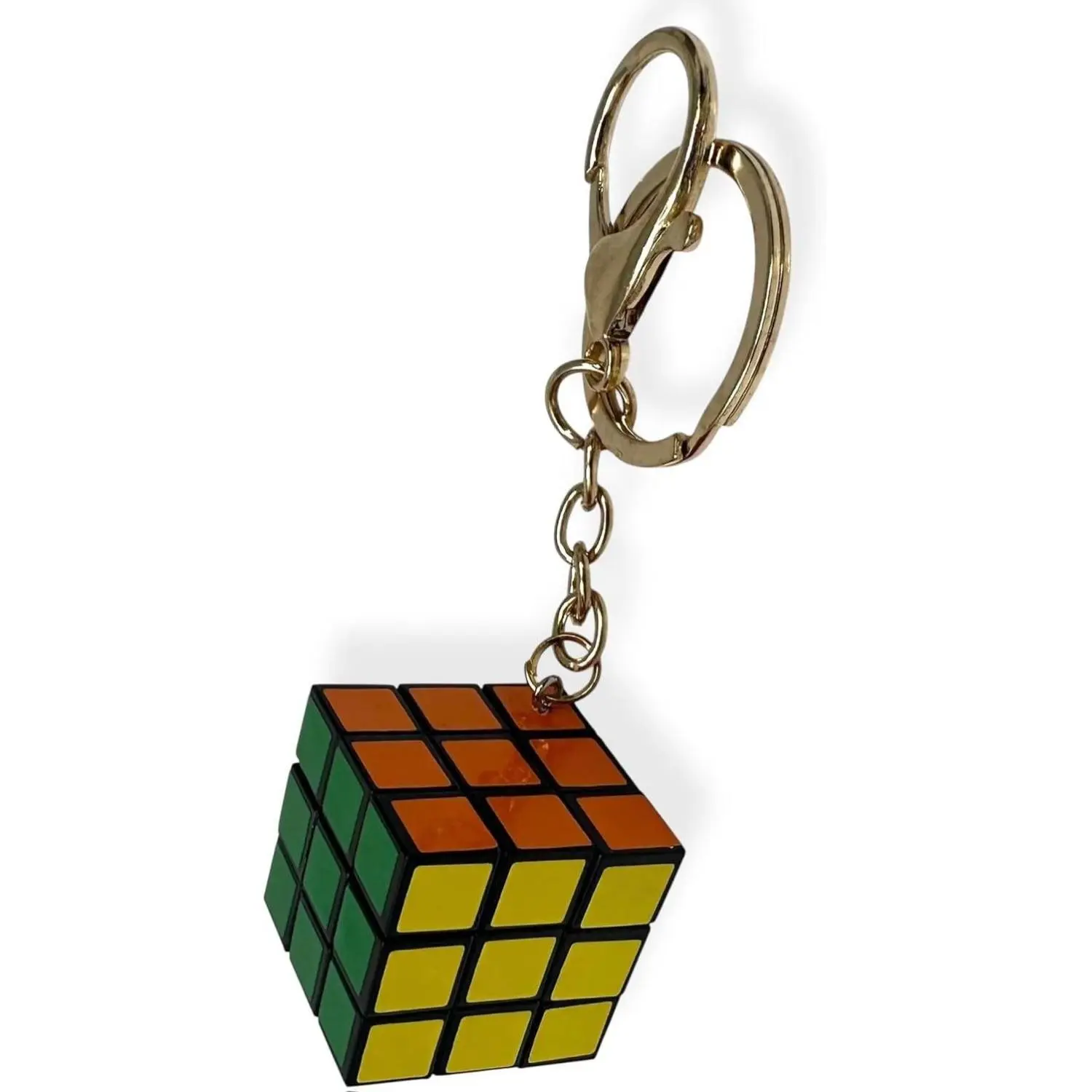 Mini Cube Puzzle Keychain, 1 Inch, Gold-Tone Chain, Classic 3D Puzzle
