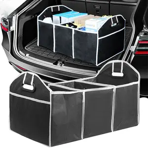 Foldable Car Storage Box with Compartments, 1 Pack Car Trunk Organizer, Rear Seat Storage Box for Travel Essentials