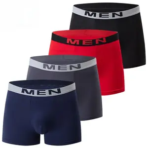 Men's 4-Pack Cotton Stretch Boxer Briefs - Cotton Underwear with Antibacterial, Breathable Fabric & Comfortable Elastic Waistband for Sports, Daily Wear (Black, Red, Gray, Navy)
