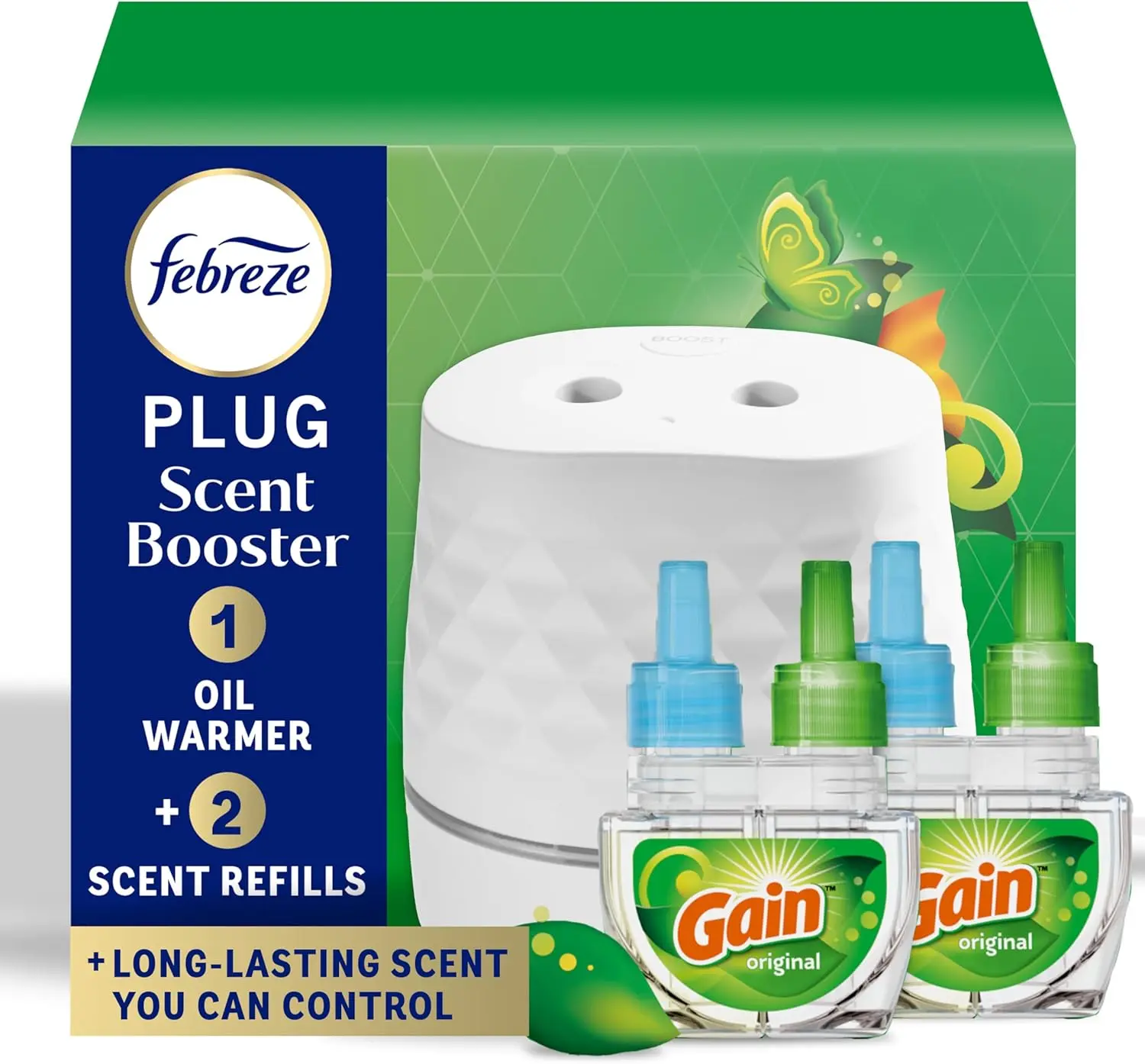 Plug Scent Booster Starter Kit – Air Freshener, Oil Diffuser, Continuous Scent Device, Includes 2 Gain Refills
