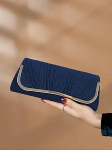 Women's Elegant Fan Pleated Design Evening Bag, Exquisite Metal Chain Strap Embellished Clutch Bag, Trendy Versatile Box Bag for Party Decoration