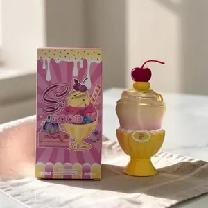 Women's 100ml Yellow Cute Ice Cream Sundae Perfume - Exotic Citrus Floral Scent, Juicy Sweet Notes, Long Lasting Fragrance, Minimalist Daily Wear Premium Middle Eastern Fragrance Item