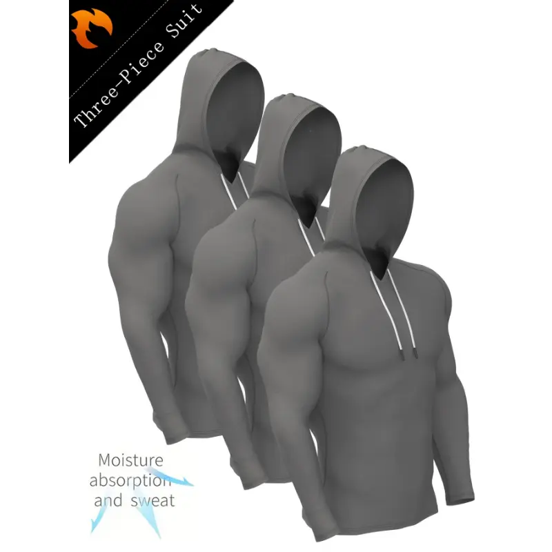 Men's 3pcs Quick-Dry Compression Hoodies for Sports, Running, Basketball - Slim Fit Polyester and Elastane Hooded Jackets with Drawstring, Machine Washable, Solid Color, Ideal Spring/Autumn