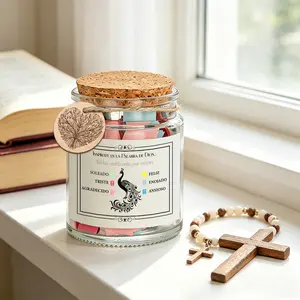 1 Set Spanish Emotional Bible Verse Jar with Color Coded Scripture Cards, Inspirational God’s Word Notes in Spanish for Different Moods, Christian Religious Gift, Peacock Print & Heart Tree Charm, Cork Lid Glass Prayer Jar