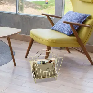 Mid-Century Brass Plated Metal Wire Handbag Shaped Magazine Holder Rack