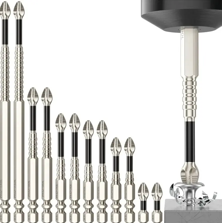 K5 Anti Slip Ph2 Impact Driver Set,,lmpact Driver Bit Set,Titanium Impact Driver Drill Bit Set，A must-have in your toolbox