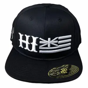ANXD White HI Flag Snapback | Black 6-Panel 58cm Hat with 3D Puff Embroidery