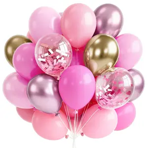 PartyWoo 66pcs 12in Thick Balloons - Pink & Gold, Metallic Gold, Pearl Matte, Blush Pink, Confetti, Floatable, Balloon Garland Supplies for Birthday, Gender Reveal Decorations