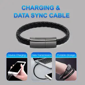 New Charger Bracelet USB Charging Cable Data Sync Cord for iPhone14 13 Max Black PU Leather Type-C Cable Wearable Wristband