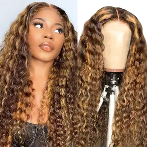 Zlzlblbl 13x6 Deep Wave Lace Front Wigs Human Hair Pre Plucked #4/27 Highlight Ombre Colored Deep Wave Wigs 16-36 Inch Honey Blonde Lace Frontal Wigs For Women