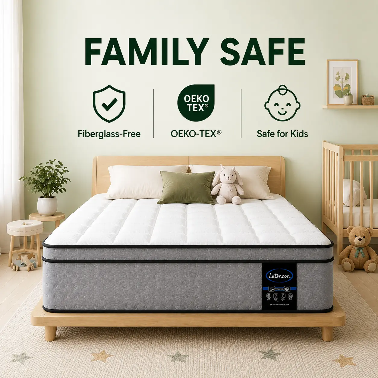 【Family Safe】FANSACE 14 inch California King Size Medium Firm Hybrid Mattress in a Box, Memory Foam with Independent Pocket Coils, Strong Edge Support, Pressure Relief Gel-Infused Cooling Breathable Knitted Cover Mattress, Easy Setup