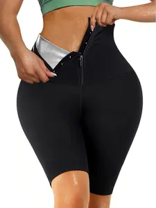 Women's sauna workout body shaping shorts, high waist sauna leggings with zipper Workout Shapewear