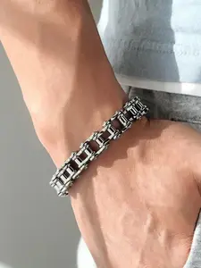 Trendy Hip Hop Punk Motorcycle Cuban Chain Bracelet, Fashion Street Style Men's Versatile Link Bracelet, Stylish Jewelry Accessory, Alloy Chain Bracelet