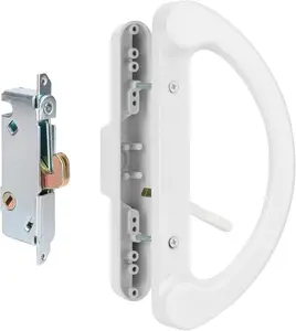 Patio Door Handle Set with Mortise Lock 45?for Replacement Mortise Style Reversible Non-keyed Sliding Patio Glass Door Handles, Fits 3-15/16" Screw Hole Spacing White FinishQuesear