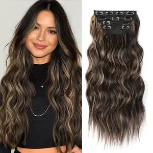 【Hair volume transformation】20inch & 24inch Clip in Extensions Long Wavy Hair Extensions Set for Women Synthetic Hairpieces for Thin Hair Natural Easy Clip in Hair for Girls Daily Party Use Event Hair Piece with Clips Easy to Wear