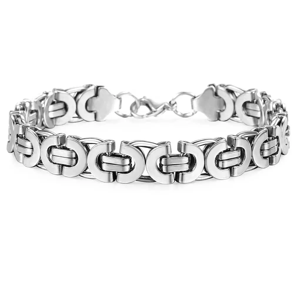 Hermah 316L Stainless Steel Byzantine Chain Bracelet Bangle 11mm 7-10" for Men Women New Year Gift