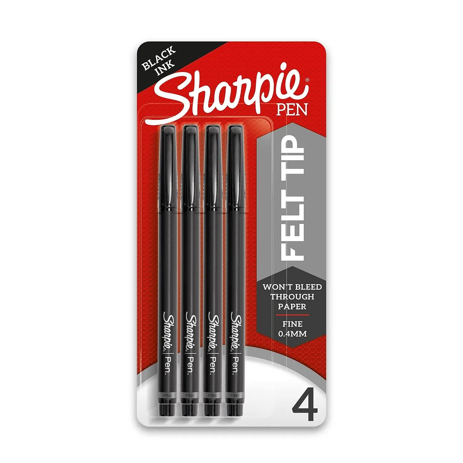 Sharpie Felt Tip Pens Fine Point 0.4mm Black Ink Journaling Art Drawing Markers 4 Count Won't Bleed Through Paper