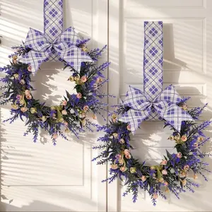 2 Piece Small Wreaths for Kitchen Cabinets, 9 Inch Wildflower Cabinet Wreath, Front Door Porch Wall Window Decor, Lavender Theme