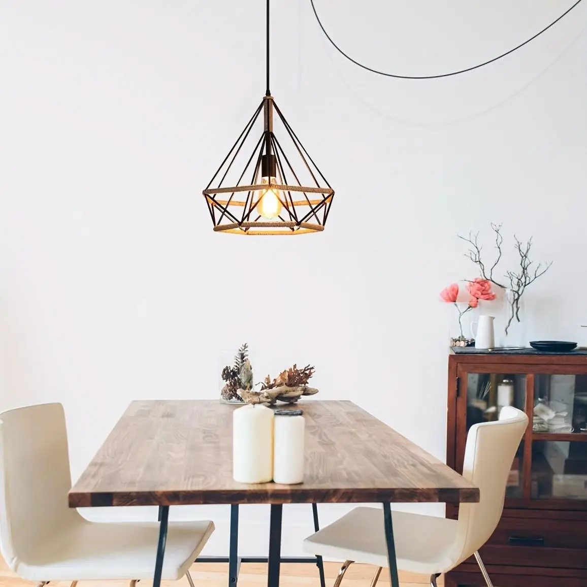 Industrial Farmhouse Vintage Iron Pendant Light - High-Quality Home Interior Design Lighting, AC Power Plug-in with 16.4ft Hanging Cord & Switch, Ample Lighting for Kitchen Island, Bedroom