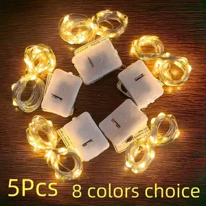 5Pcs Battery Operated Copper Wire LED String Lights 200cm/78inch/20LED 3Modes Mini Firefly Fairy Lights Warm/Multi/Red/Green/Blue/Pink/ Purple/White Perfect for BOBO balloon, birthday room, camping, flower, party, wedding, Christmas
