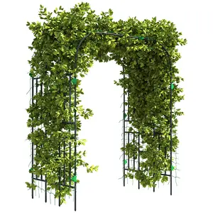 Garden Arch Trellis – 8 FT Tall Metal Plant Trellis Support with Climbing Net. Two-Arch Design. PE-Coated Steel Frame. 20 Plastic Clips. For Cucumbers, Tomatoes & Vines