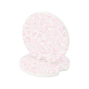 Pink Seashell Car Coaster, Beach Nautical Cup Holder Insert, Soapstone Car Coaster, Coastal Auto Decor, Ocean Aesthetic Car Accessories, Absorbent Stone Coaster, Cute Summer Car Gift