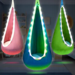 Hanging Hammock Bed with Glowing Feature, Inflatable Pillow Included, Hand-Washable, Indoor/Outdoor Relaxation, Thick Nylon/Cotton Fabric, Three Colors Available Hanging Swing Hammock