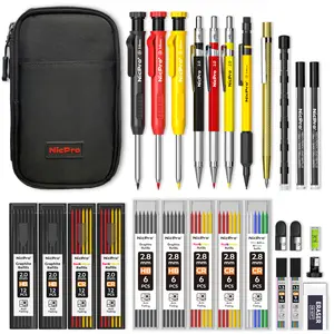 Nicpro 28 Pack Carpenter Pencil Set with Sharpener, Mechanical Carpenter Pencils with 127pack Refills and Carbide Scribe Tool, Heavy Duty Construction Pencils for Architect Woodworking-with Canvas Case, Carpentry