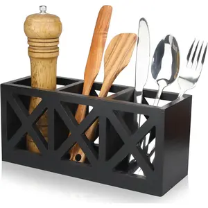 Wooden Silverware Holder Flatware Utensil Caddy Cutlery Holder for Party Wood Silverware Organizer Caddy Storage for Kitchen Countertop Table Knife Fork Spoon Organizer Small Utensil Holders
