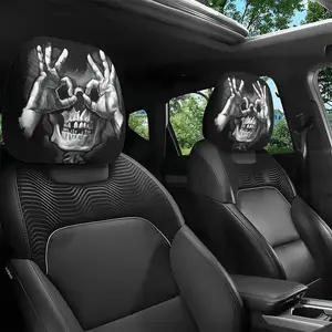Two Skull Gesture Printed Car Headrest Covers, Perfect for Long Trips, Washable And Durable, Stylish Seat Protectors Suitable for Sedans, Trucks, And Suvs—Easy to Install, Cool Designs Enhance The Interior Style, Car Seat Decorative