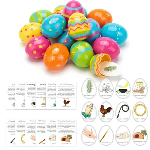 12 Pcs Resurrection Easter Story Eggs with 12 Religious Easter Story Cards & Holy Week Symbols Cards, Empty Resurrection Eggs for Easter Basket Stuffers Egg Hunt Christian Gifts