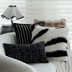 Cozy Black & White Throw Pillows for Couch, Decorative Accent Pillows for Living Room, Soft Faux Fur & Textured Pillows for Bedroom Bed, Modern Aesthetic Cushions for Sofa Chair Office Dorm Room, Stylish Home Decor Pillows for All Seasons, Plush Throw Pil