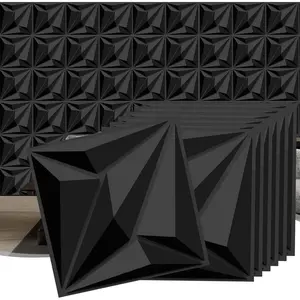 Decorative  Wall Panels, 33 Pack Textured PVC Tiles 12x12 Inch, Black - Covers 33 Sq Ft, Modern Wall Art for TV Wall &  Room,  & Cuttable (Glue Required)