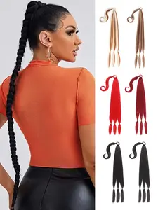 34 Inch Braid Ponytail Extension with Hair Tie Soft Healthy Wig for Women and Girls Daily Use and Parties Daily Use Braids Drawstring ponytail extension