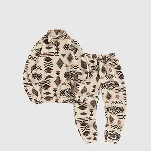 Men's Polar fleece Long-sleeved sweatshirt And Drawstring jogger Pants Loose Fitting Casual 2 Pieces Set,Fashion Ethnic style,Stylish Print Pullover,Suitable For Daily Wear,Sports,Party,Vacation Clothes,Going Out,Outdoor,For Spring/Autumn/Winter Menswear
