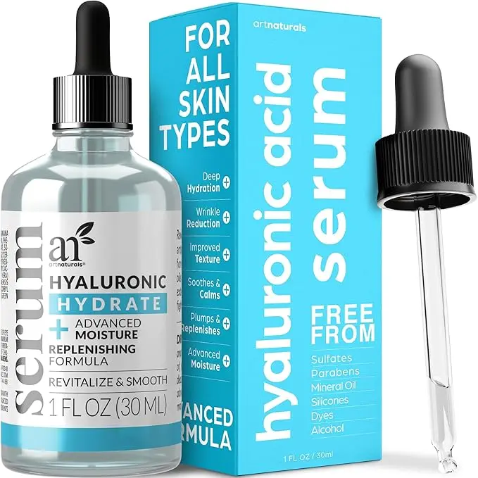 artNaturals Hyaluronic Acid Serum - Anti- Aging Facial Serum, Natural Moisturizer w/Vitamin C Serum & Vitamin E - for Skin Care - Reduce Wrinkles & Dark Spots - 1 Fl Oz