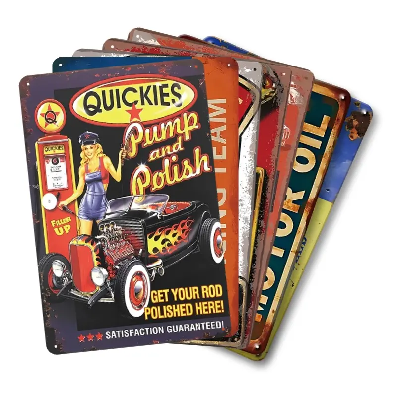 7pcs Gas Oil Themed Metal Signs Garage Decor Home Decoration Vintage Wall Art Poster 8x12 Inch HD Printing Retro Plaque Decorations For Man Cave Decorative Sign