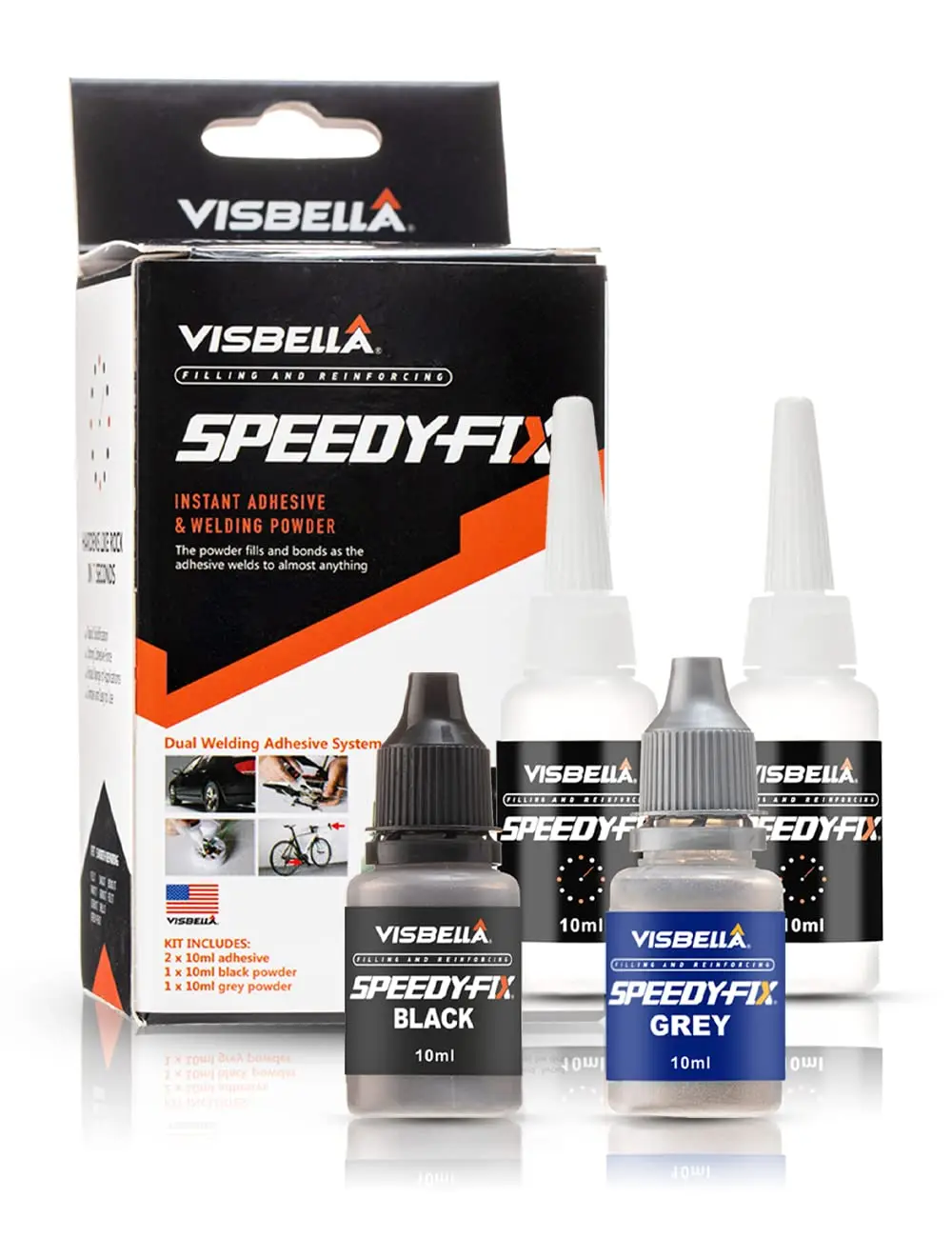 Visbella 7-Second Speedy Fix Repair Glue Kit - Instant Adhesive with Reinforcing Powder, Waterproof Automotive & Motorcycle Engine Repair Tool for Metal, Hard Plastic, Motorcycle Fairings, Holes, DIY Projects, Crafting, Holes On Motorcycle