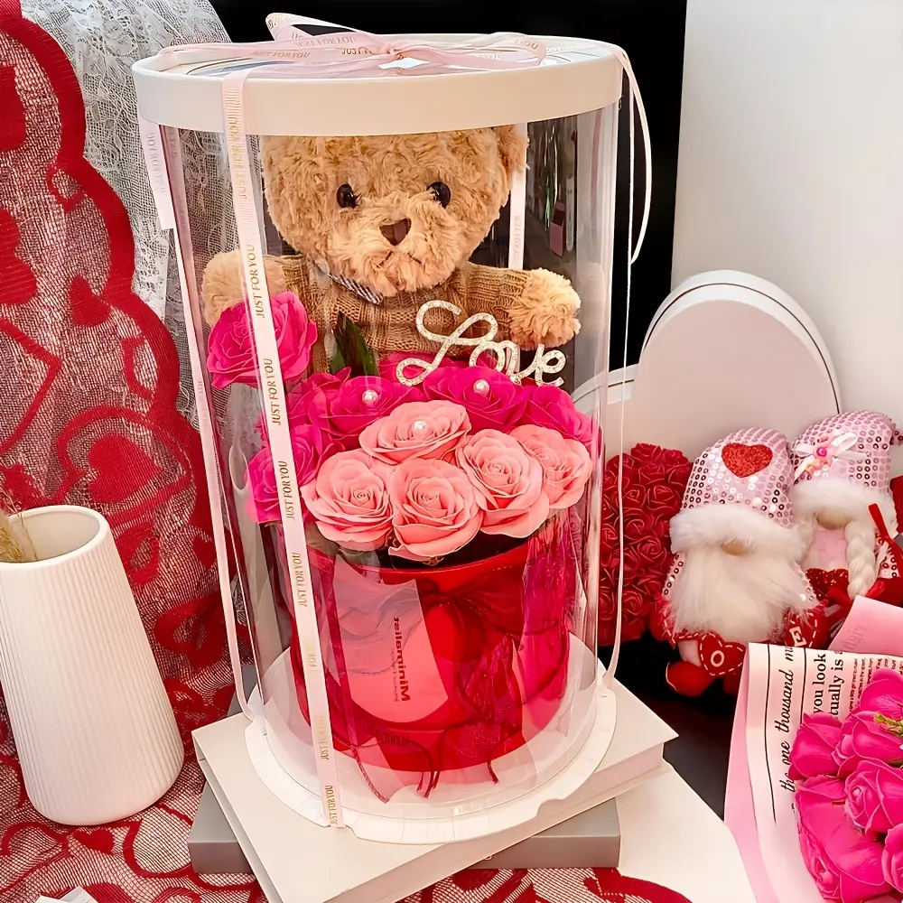 Creative Rose Teddy Bear Bouquet Set, Artificial Flower Decorations, Anniversary Gift, Wedding Present, Christmas, Birthday, Nurse Day, Teacher Day, Universal Decoration, Unique Birthday Gifts