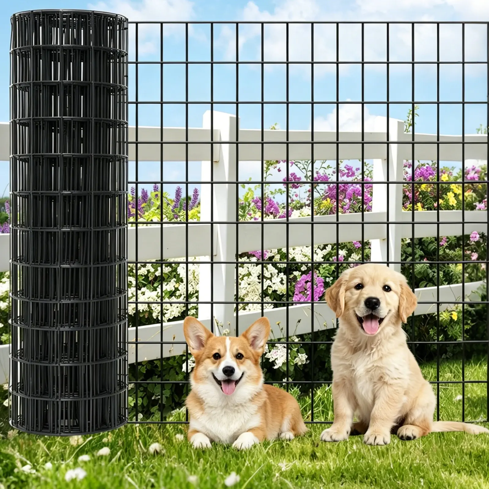 PVC Coated Welded Wire Fence Roll - 36 in x 50 ft, 2''*3'' Rectangle Mesh with Anti-Rust Treatment, Outdoor Metal Fencing for Garden Border, Vegetable Plant All-Around Protection Poultry Netting