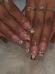 24pcs Y2K Rectangular Flower Nail Stickers To Enhance Your Fashion! This Set Of French Acrylic Press-On Nails Features Rhinestones, Perfect Fit. Includes: 1pc Jelly Gel And 1pc Nail File. Easy To Wear, Suitable For Women's Daily Work, Parties