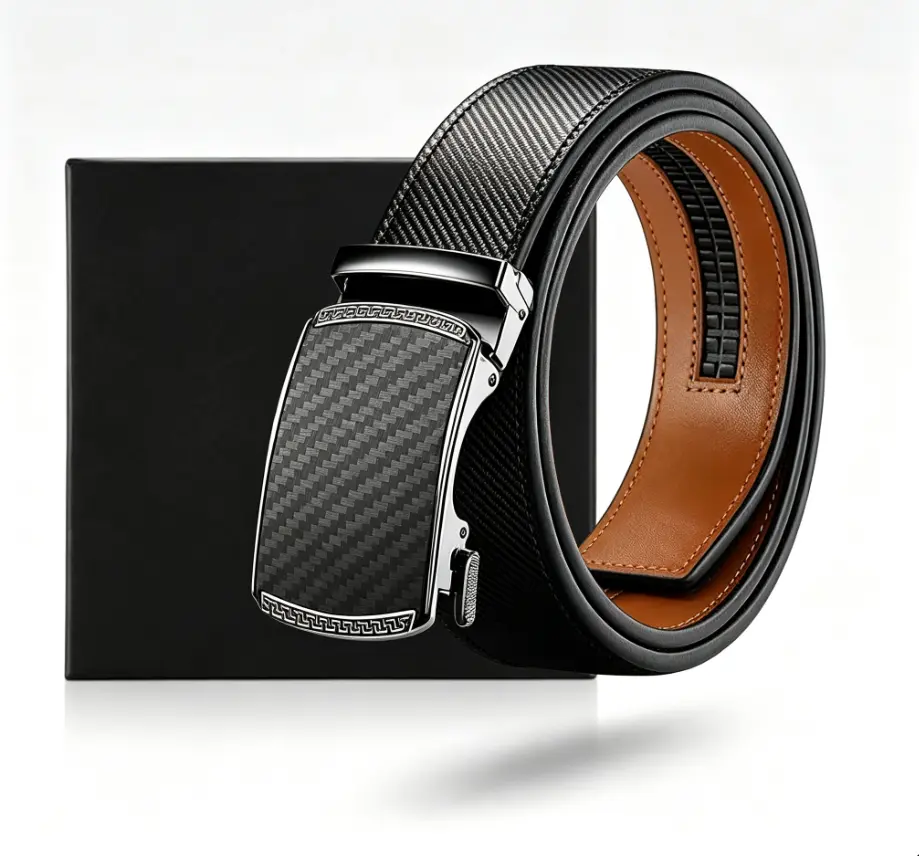 Big-Tall Men's Faux Leather Ratchet Belt, Auto Buckle, Adjustable, Fits 36-52 In Waist for Suits, Jeans