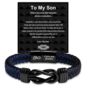 2Pcs Unique Gift for Son,Birthday Gifts for Son from Mom Leather Infinity Knot Bracelet,Leather Braided Bracelet,Knotted Bracelet Jewelry for Son from Dad,Bracelet for Daily Wear Gift for Son Emotional Expression Love You Forever For Christmas Graduation