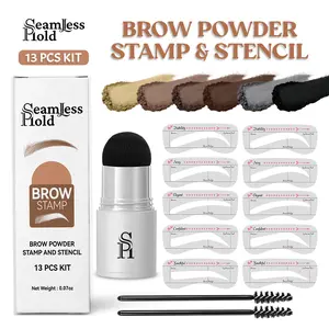 Seamless Hold Eyebrow Powder, Stamp & Stencil Kit  - 13 Pcs Kit - Waterproof & Long-Lasting Eyebrow Makeup, Brow Stamp Makeup Powder & Eyebrow Stencils & Eyebrow Brush Perfect Brow