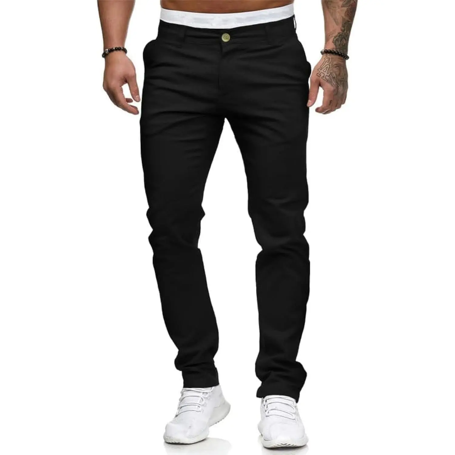 HUNGSON Men's Slim-Fit Stretch All-Cotton Cargo Trousers - Flat-Front Ankle Comfy Casual Pants, Menswear Fashion Plain All-Cotton Comfy Casual Ankle Men's Pants, Comfy Men's Pants Slimfit