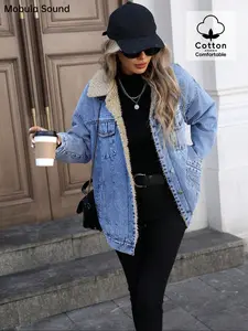 Women's New Fleece Lined Denim Jacket, Trendy Fashion Washed Jean Coat, Casual Comfortable Fit, Zipper Fly, Fall & Winter Wear, Zip Front Jacket