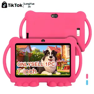 7-inch portable children's tablet | stuffed into mom's bag for easy carrying without pressure | anime airplane, high-speed rail, and sedan can also be watched | anti drop silicone cover blue/pink (no plug) holiday gift