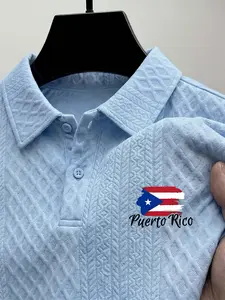 Men's Polo Short Sleeve Turn-Down Collar T-Shirt, Puerto Rican Elements Geometric Print, Comfortable Fabric, Daily Wear, Fashion Style