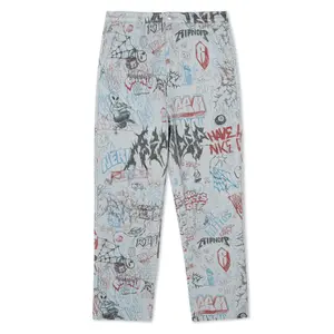 Women's Wide Fit Print Denim Marker Pants - Light Wash, Pockets, Zipper