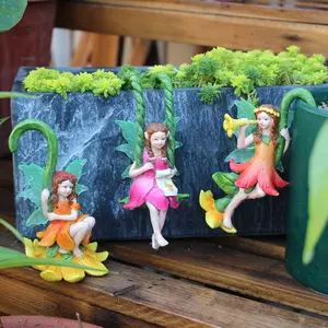 3-Piece Fairy Resin Statue Set with Fluorescent Wings, Vibrant Floral Flower Hanging Decorations, Spring Garden Essential, Christmas Decoration, Party Decoration, Artificial Hanging, Resin Ornament